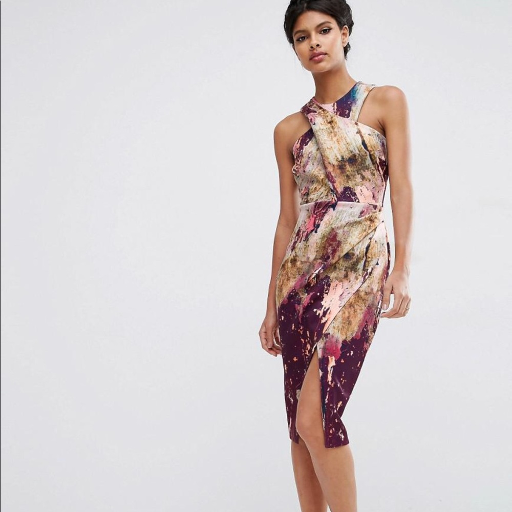 ASOS Wrap Neck Multi Colored Marble Midi